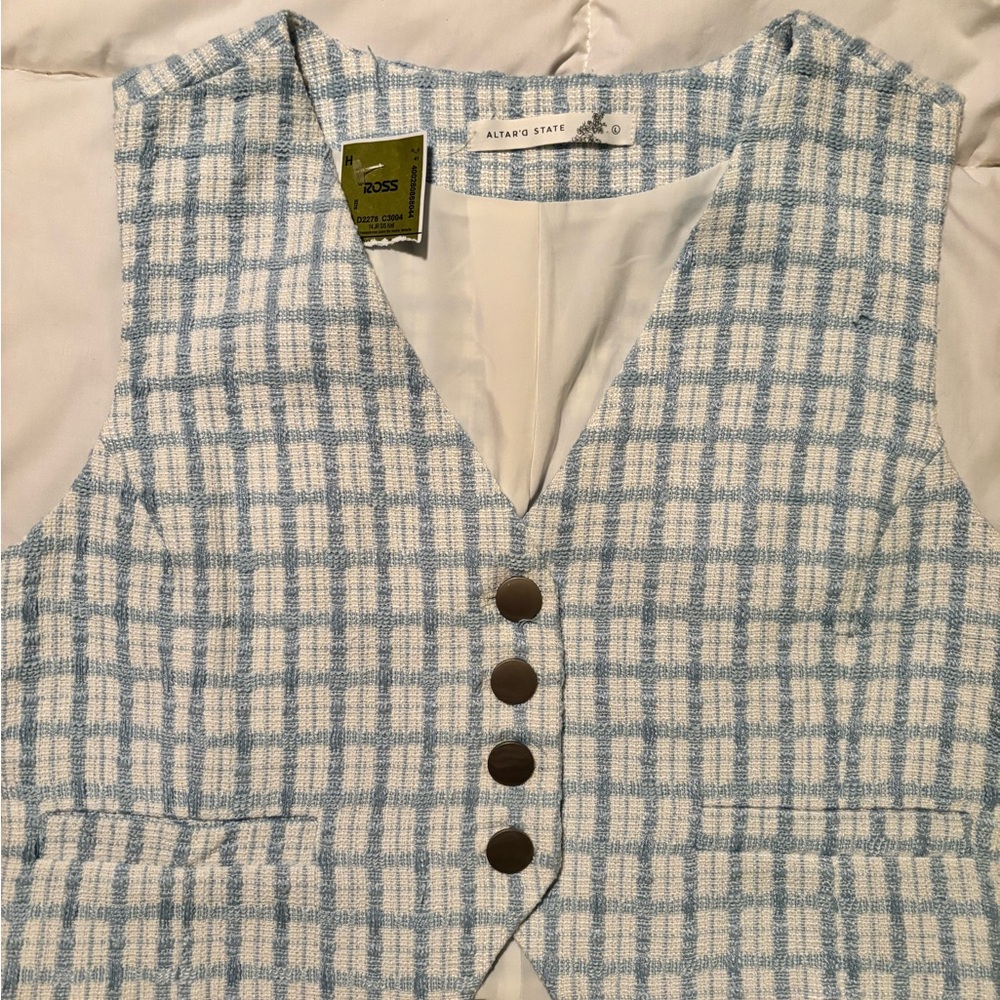 Altar'd State Blue and White Plaid Vest Top